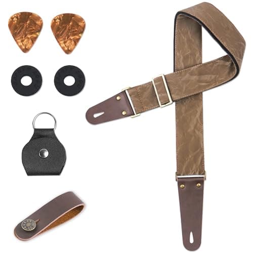 Hennaja Adjustable Guitar Strap with 2 Locks, 2 Picks & 1 Picks Holder — 1-silk Brown
