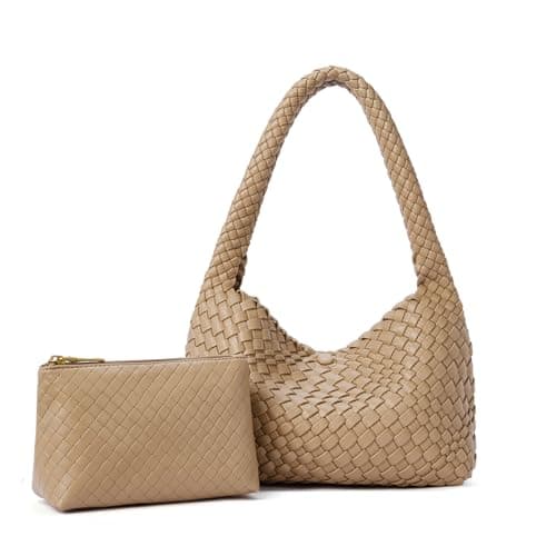 CLUCI Women's Vegan Leather Woven Shoulder Tote Bag 2PS