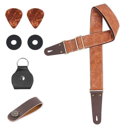 Adjustable Guitar Strap with 2 Locks, 2 Picks, Pick Holder & Leather Button