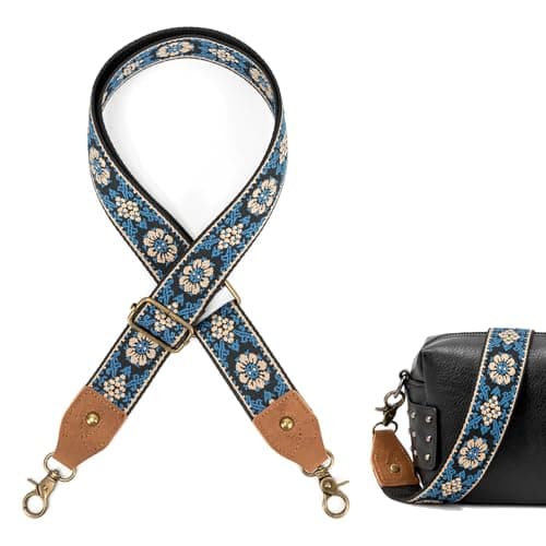 LSETUTIYY Jacquard Embroidery Wide Adjustable Cowhide Shoulder Strap — Vintage Jacquard Flower 03 B