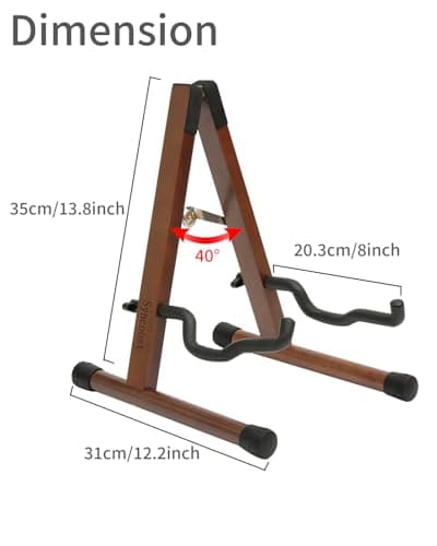 Wood Guitar Stand with Padded Foam – Adjustable for Electric, Bass, Mandolin, Banjo, Ukulele – A-Frame Folding Holder with Guitar Tuner Clip On
