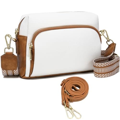 Leamekor Women's Small Crossbody Purses with Guitar Strap — White/Brown