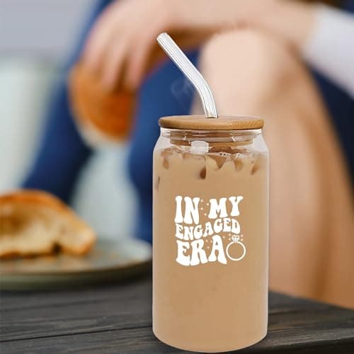 Engagement Gifts: 16 oz Coffee Glass Mug for Women - Funny Newly Engaged Ideas for Singer Merch Fans