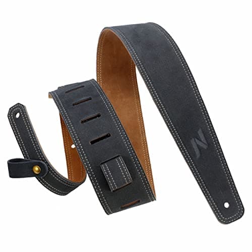 Nefelibata Vintage Green Guitar Strap, 2.5" Wide Tumbled Leather with Padding and Cable Loop — Dark Gray