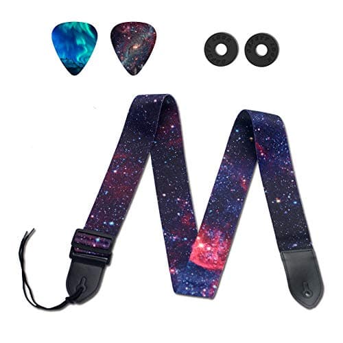 QIELIZI Adjustable Guitar Strap with 2 Locks, 2 Picks, Pick Holder & Leather Button — 1-star Night2