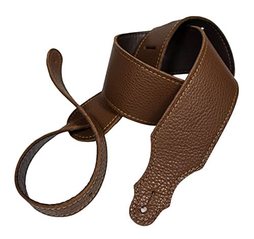 Leather Guitar Strap with Leatherette Backing — Caramel/Gold Stitching