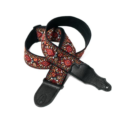 Retro Folk Guitar Strap, 2" Width — Red/Bronze