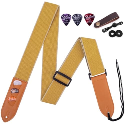 BestSounds Acoustic Electric Bass Guitar Strap with Leather Neck Strap & Accessories — Yellow