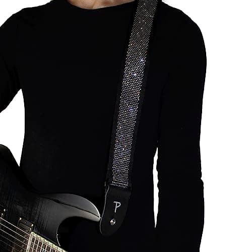 Perri’s Leathers Rhinestone Jacquard Guitar Strap - Black with Rhinestones