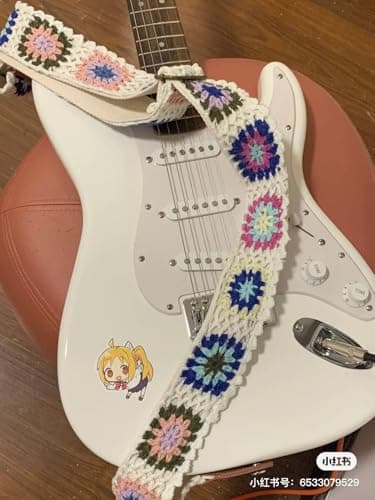 MUSIC FIRST Vintage Style Hand-Made Crochet Flowers Electric Guitar & Bass Strap, 2 Inch Width