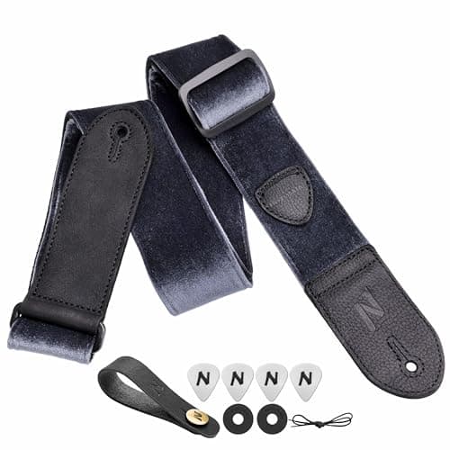 Nefelibata Guitar Strap with Double Leather Ends and Free Bonus - Gift for Bass, Electric, and Acoustic Guitars (Purple) — C#-vintage Deep Sea Blue