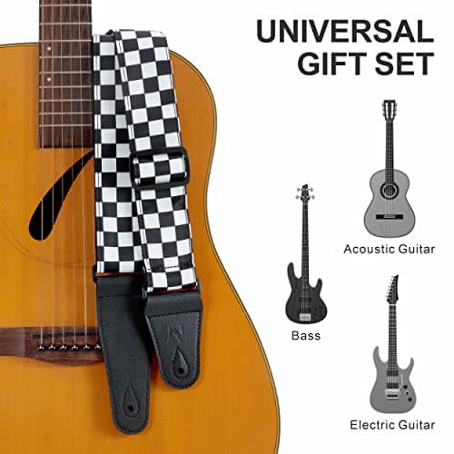 Nefelibata Guitar Strap-2 Wide Double Layer Cotton Original Design Adjustable Guitar Straps (White Grid)