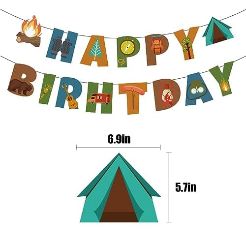 Camping Theme Birthday Party Decorations Kit Banner Topper