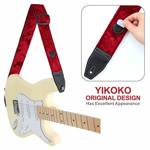 2 Inch Velvet Guitar Strap with Full Grain Leather Ends - Bass, Electric & Acoustic Compatible