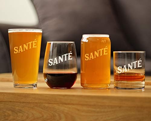 Sante French Cheers Beer Can Pint Glasses - Cute France Themed Party Decor for Men & Women
