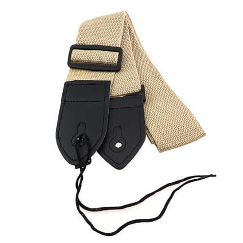 Black & Khaki 80-138cm Adjustable Guitar Strap, PP & Polyester, Buckle Style