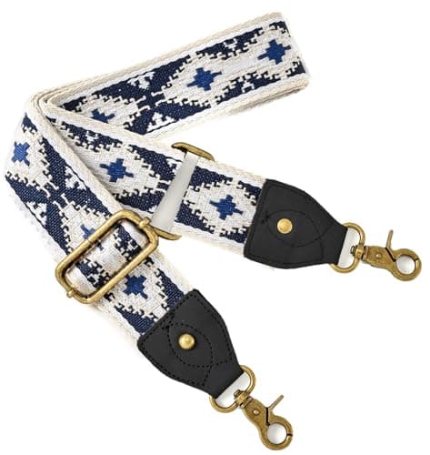 Adjustable Embroidery Guitar Style Bag Strap — Black Leather-43