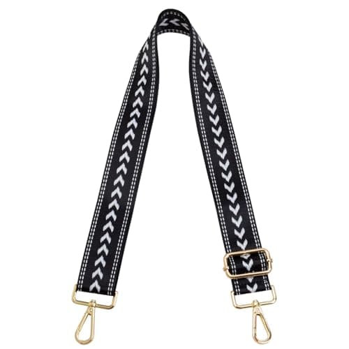 Women's Adjustable Jacquard Woven Purse Strap for Crossbody Bags — Arrows Black,gold Hardware