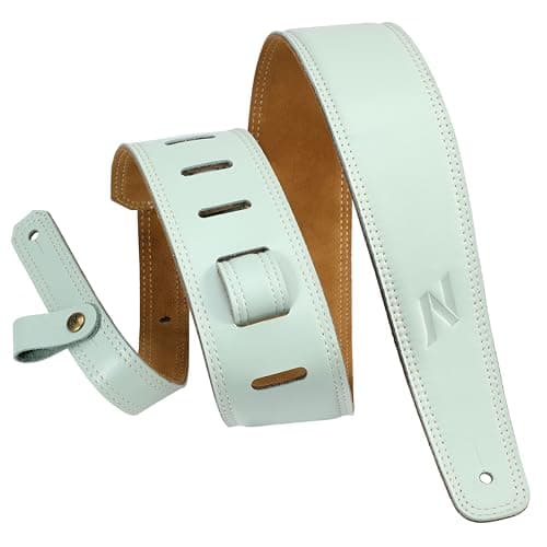 Nefelibata Vintage Green Guitar Strap, 2.5" Wide Tumbled Leather with Padding and Cable Loop — Mint Green