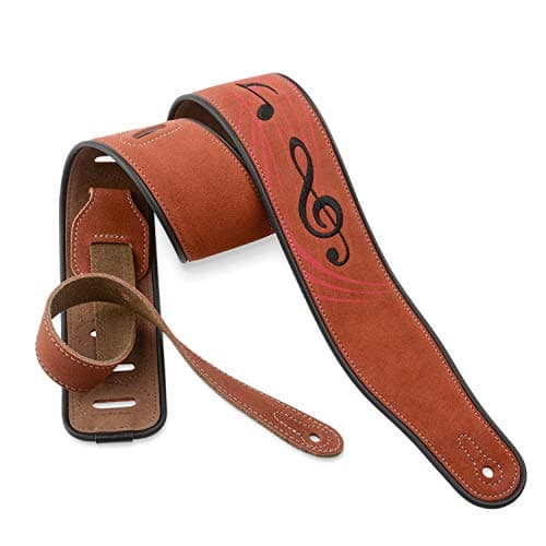 Brown Note Suede Leather Guitar Strap, 2.8 Inches Wide