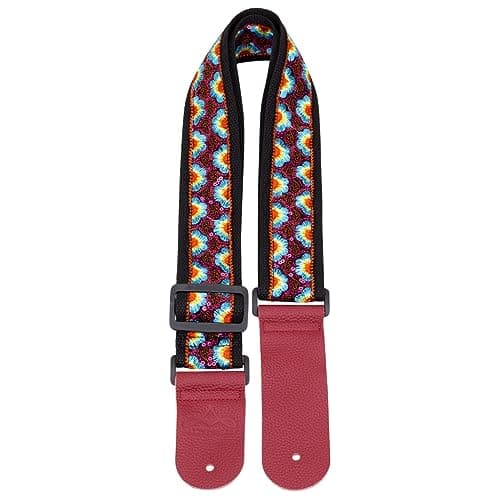 ALLZEDREAM Lace Pink Guitar Strap, Genuine Leather Ends — Sequin Wine