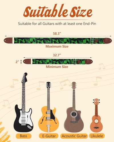 Cool Long Adjustable Acoustic Guitar Strap for Ukulele, Bass, & Classical Electric Guitars