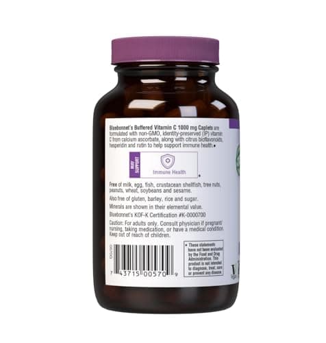 BlueBonnet Buffered Vitamin C1000 mg Capsules for Immune Health Soy Free Grain Free Non-GMO Kosher Vegan, 90 Count