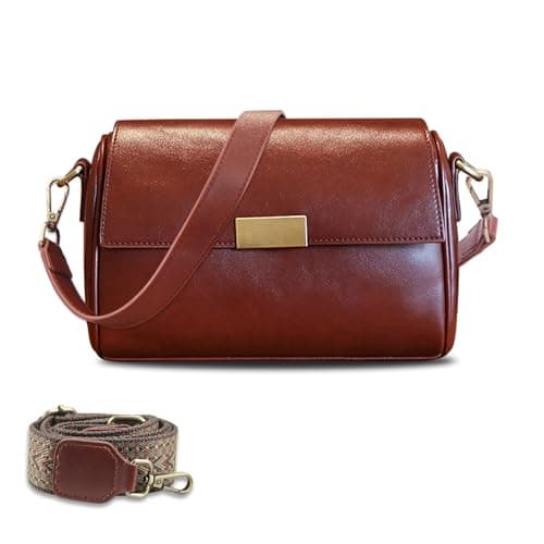 Premium Vegan Leather Shoulder Bag for Women, Detachable 2-Strap Crossbody — Brown