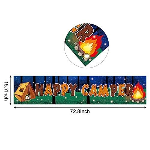 Happy Camper Banner for Camping Theme Parties Indoors Outdoors