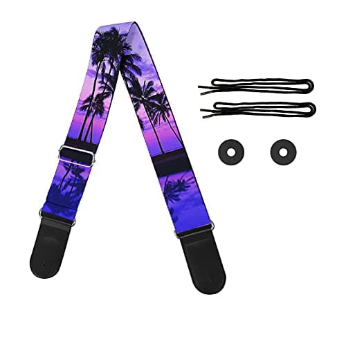 GLENLCWE Adjustable Strap for Acoustic, Electric & Bass Guitars — Palm Purple Sky