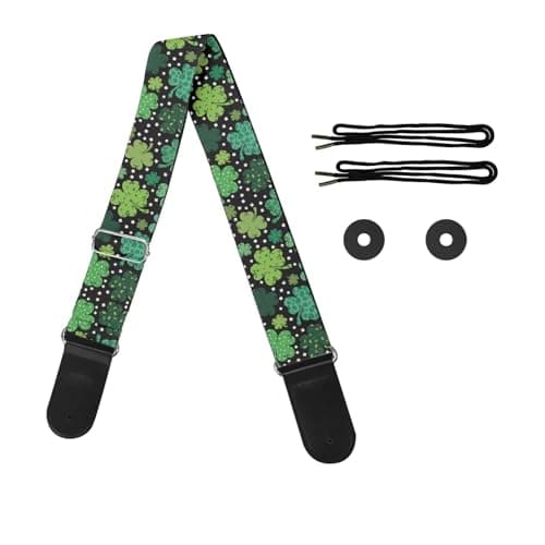 GLENLCWE Adjustable Strap for Acoustic, Electric & Bass Guitars — Green St. Patrick's Leaves