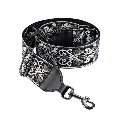Banjo Strap Guitar Strap with Leather Ends and Metal Clips (Flowers) — Baroque Grey