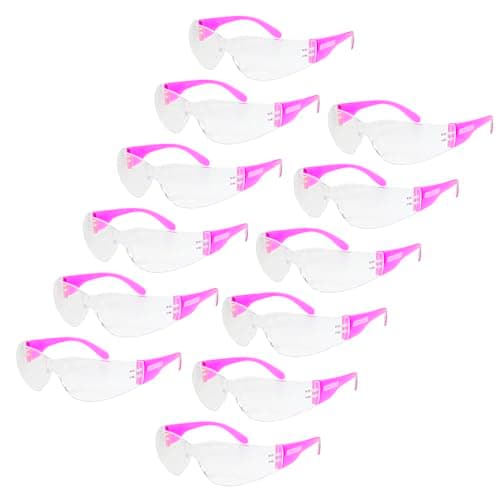 JORESTECH Polycarbonate Safety Glasses, Impact Resistant, Pack of 12 (Clear) — Pink-clear
