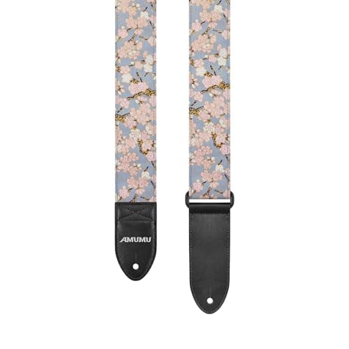 Amumu Red Flower Embroidery Guitar Strap for Acoustic, Electric & Bass - 2" Wide — Plum Blossom