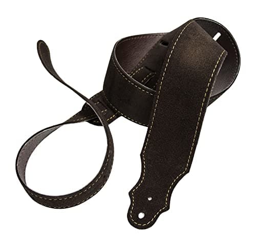 Vintage Suede Leatherette Backing Guitar Strap — Chocolate/Gold Stitching