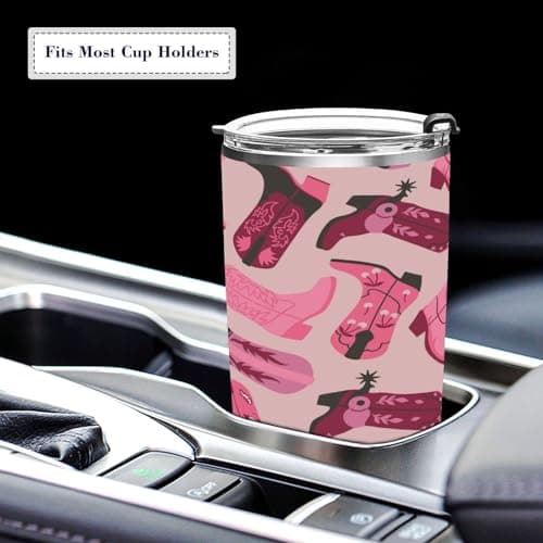Cowboy Cowgirl Boots Tumbler - 12 oz Stainless Steel Travel Mug (Pink)