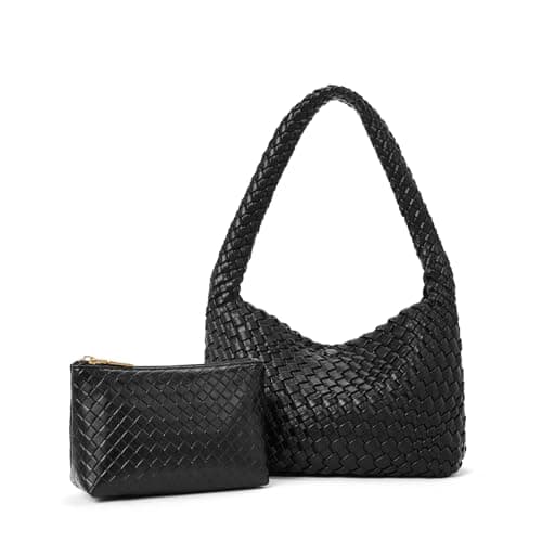 CLUCI Women's Vegan Leather Woven Shoulder Tote Bag 2PS — Black