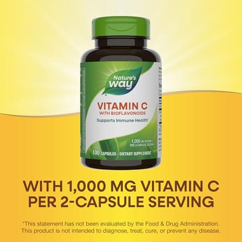Nature's Way High Potency Vitamin C with Bioflavonoids, 1,000 mg per 2-Capsule Serving, Immune Support, Collagen Promoti