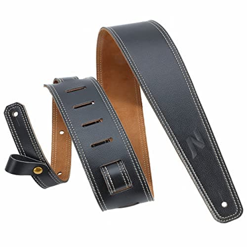 Nefelibata Vintage Green Guitar Strap, 2.5" Wide Tumbled Leather with Padding and Cable Loop — Black