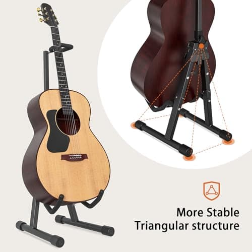 GLEAM A-Shape Guitar Stand with Neck Holder, Black - For Multiple Users