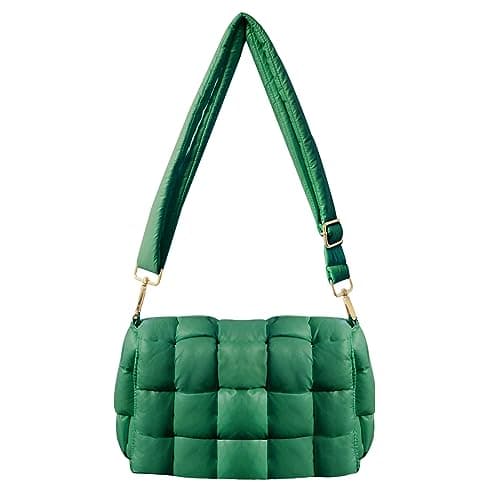 NAARIIAN Quilted Woven Puffer Hobo Bag for Women — Dark Green