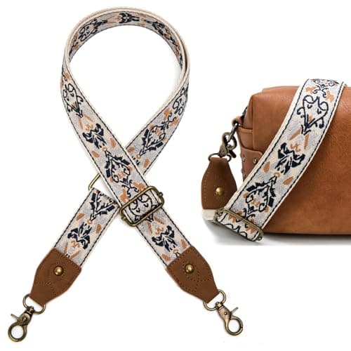 LSETUTIYY Jacquard Embroidery Wide Adjustable Cowhide Shoulder Strap — Jacquard Flower 01
