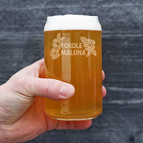 Okole Maluna Hawaiian Cheers Beer Can Pint Glass