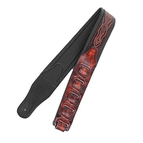 Bourbon Brown Padded Guitar Strap with Oak Leaves & Texas Star by Walker & Williams