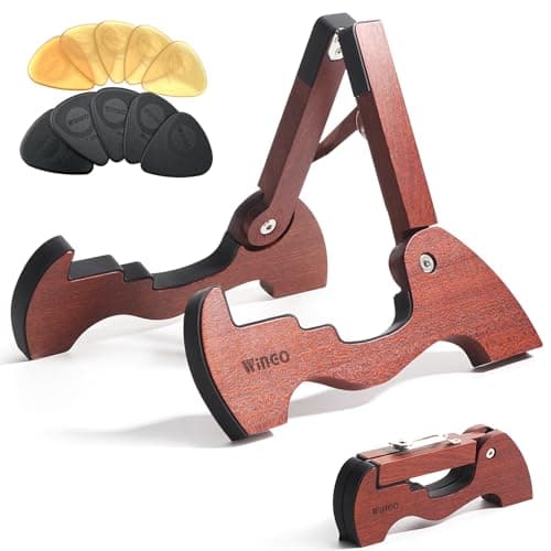 WINGO Portable Wood A-Frame Guitar Stand for Acoustic, Electric & Classical Guitars — multi-colored