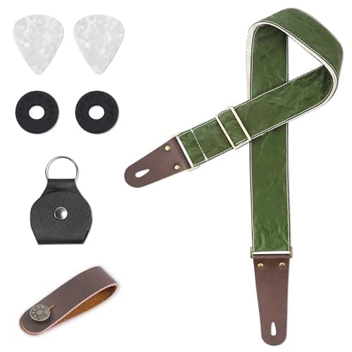 Hennaja Adjustable Guitar Strap with 2 Locks, 2 Picks & 1 Picks Holder — 1-silk Green
