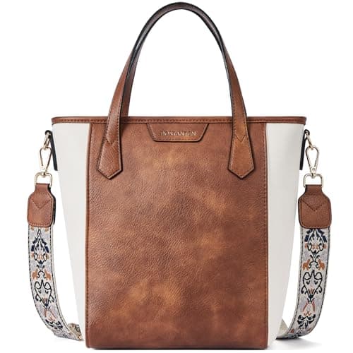 BOSTANTEN Vegan Leather Crossbody Tote for Women, Beige and Brown