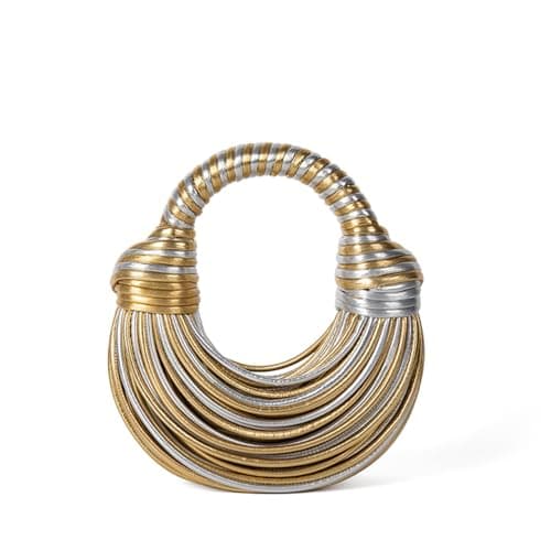 nanplus Hand-Woven Knotted Noodles Clutch Shoulder Crossbody Bag — Gold Silver