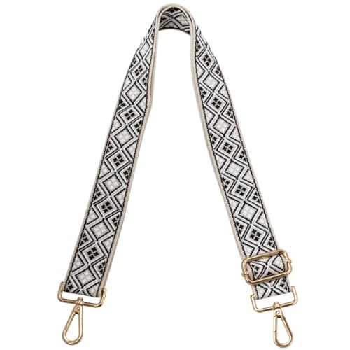 Women's Adjustable Jacquard Woven Purse Strap for Crossbody Bags — Geometry Black,gold Hardware