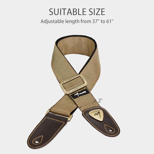 Unrivaled Comfort Guitar Strap - Premium Denim & Cotton for Bass, Acoustic & Electric Guitars (Khaki)